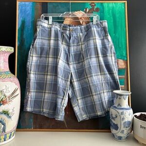 Blue and Yellow Flat Front Summer Shorts